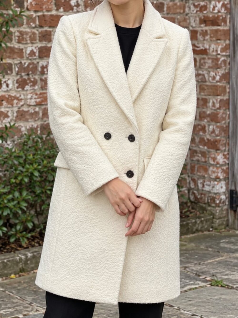 Express Ivory Cream Boucle Teddy Double Breasted Coat Jacket Size M